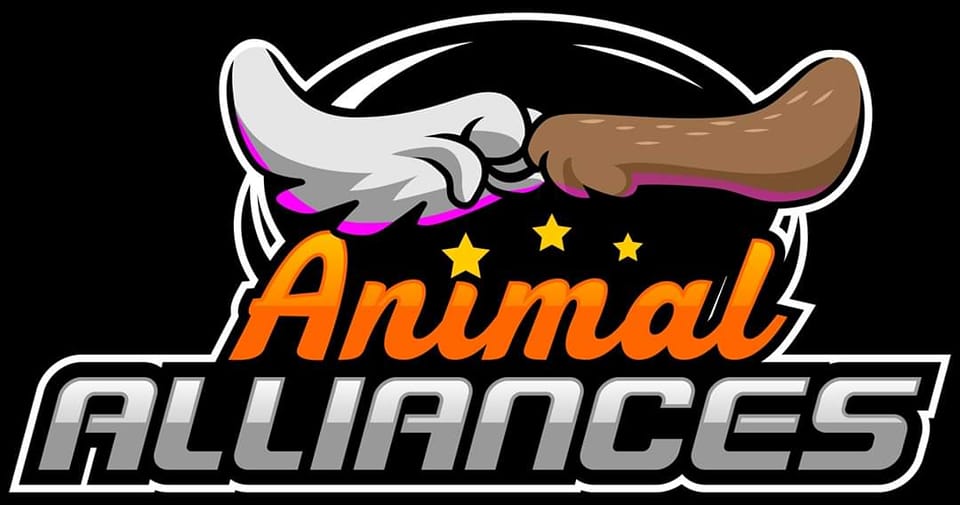 logo for Animal Alliances that depicts two furry paws fist bumping each other.