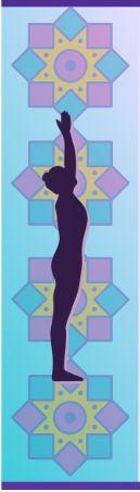 Silhouette of a woman doing a yoga stand pose in front of a mosaic tile